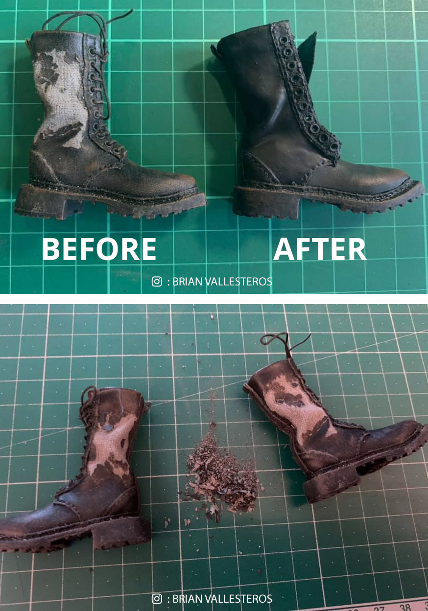 before and after comparison of the boots restoration.